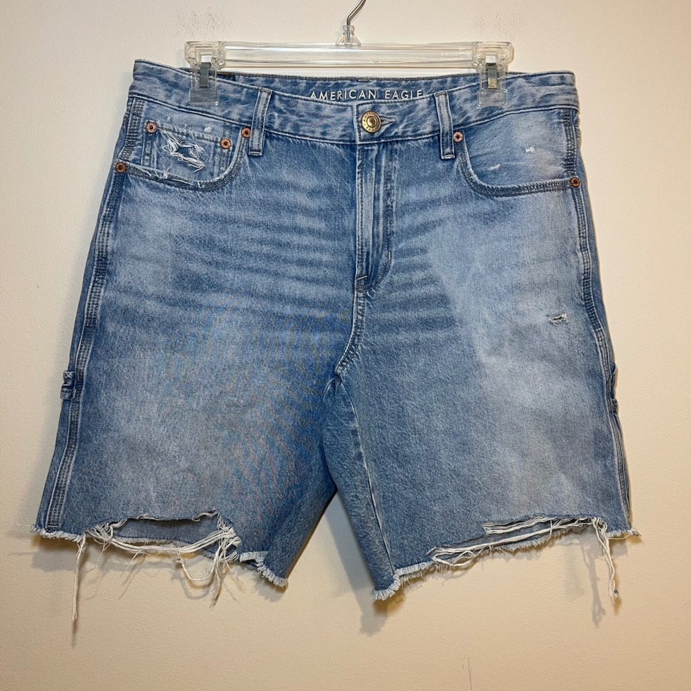 American‎ Eagle Jean Shorts Jorts Low Rise Baggy Carpenter Blue Denim  Size 6
